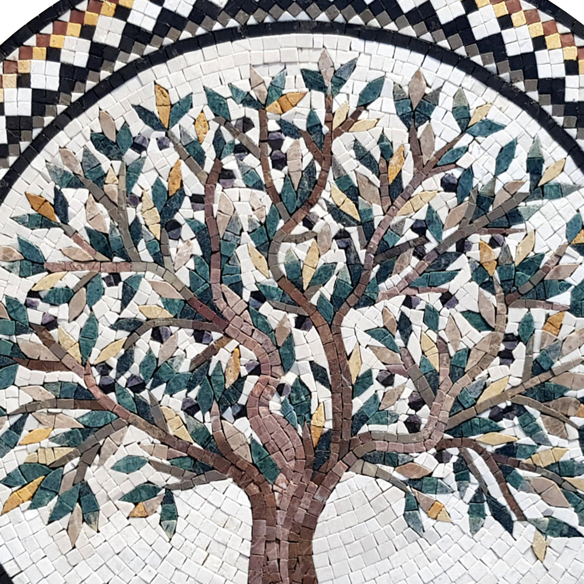 Olive Tree Backsplash Marble Mosaic Medallion Tiles. Customization. Handcrafted Roman Mosaics