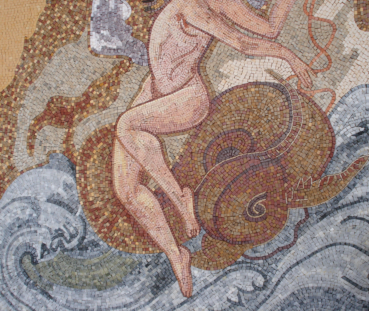 Handmade Nereid Mosaic Tile Art: Hippocamp Backsplash (80” x 68")