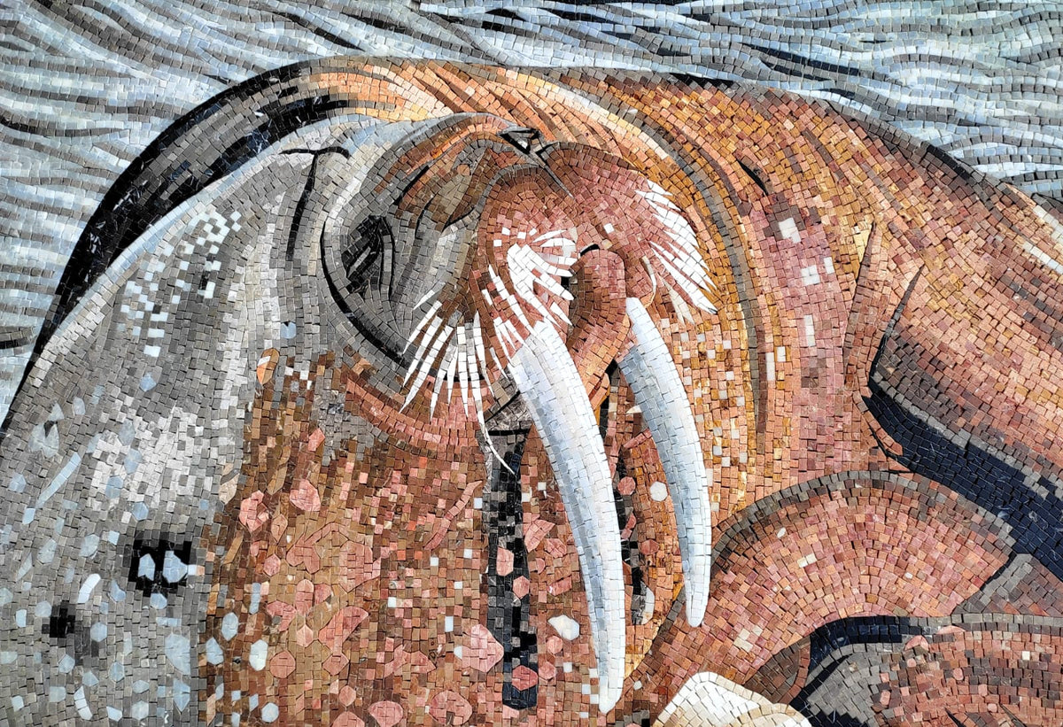 Handmade Walrus Mosaic Tile: Sea Animal Wall Art (84” x 80”)