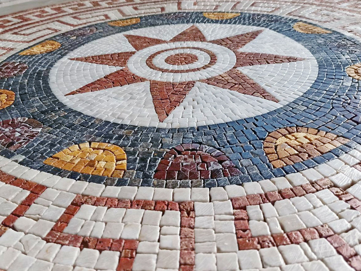 Elegant Symmetry - 36-Inch Handmade Pattern Marble Mosaic Medallion - Tile Design Art Décor - Customization available