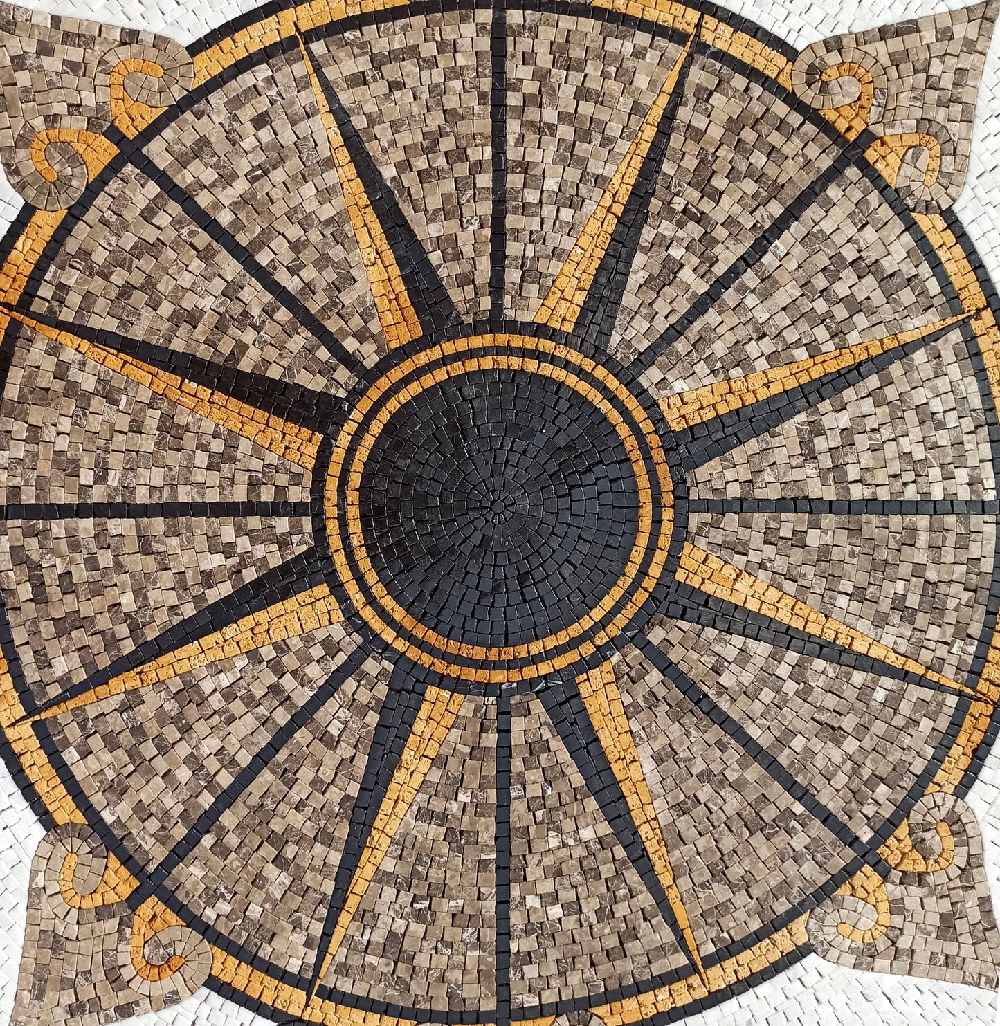 Nautical Compass Rose Mosaic Tile: Handmade Marble Medallion (32" Diameter)