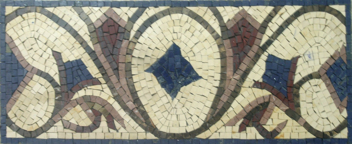 Floral Mosaic Border: Geometric Marble Art Tile (40x8 in)