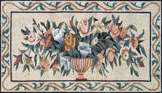 Handmade Marble Mosaic: Flower Bouquet in Vase Art (40"x24")
