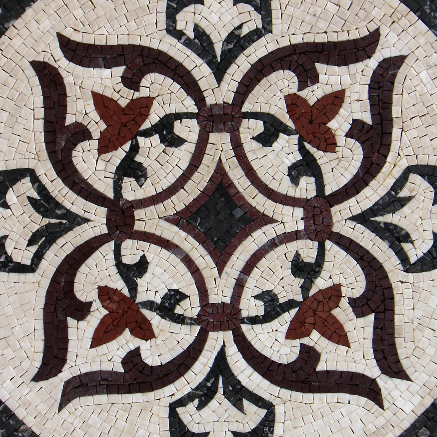 Handmade Marble Mosaic Medallion: 20" Leaf Pattern Tile Art
