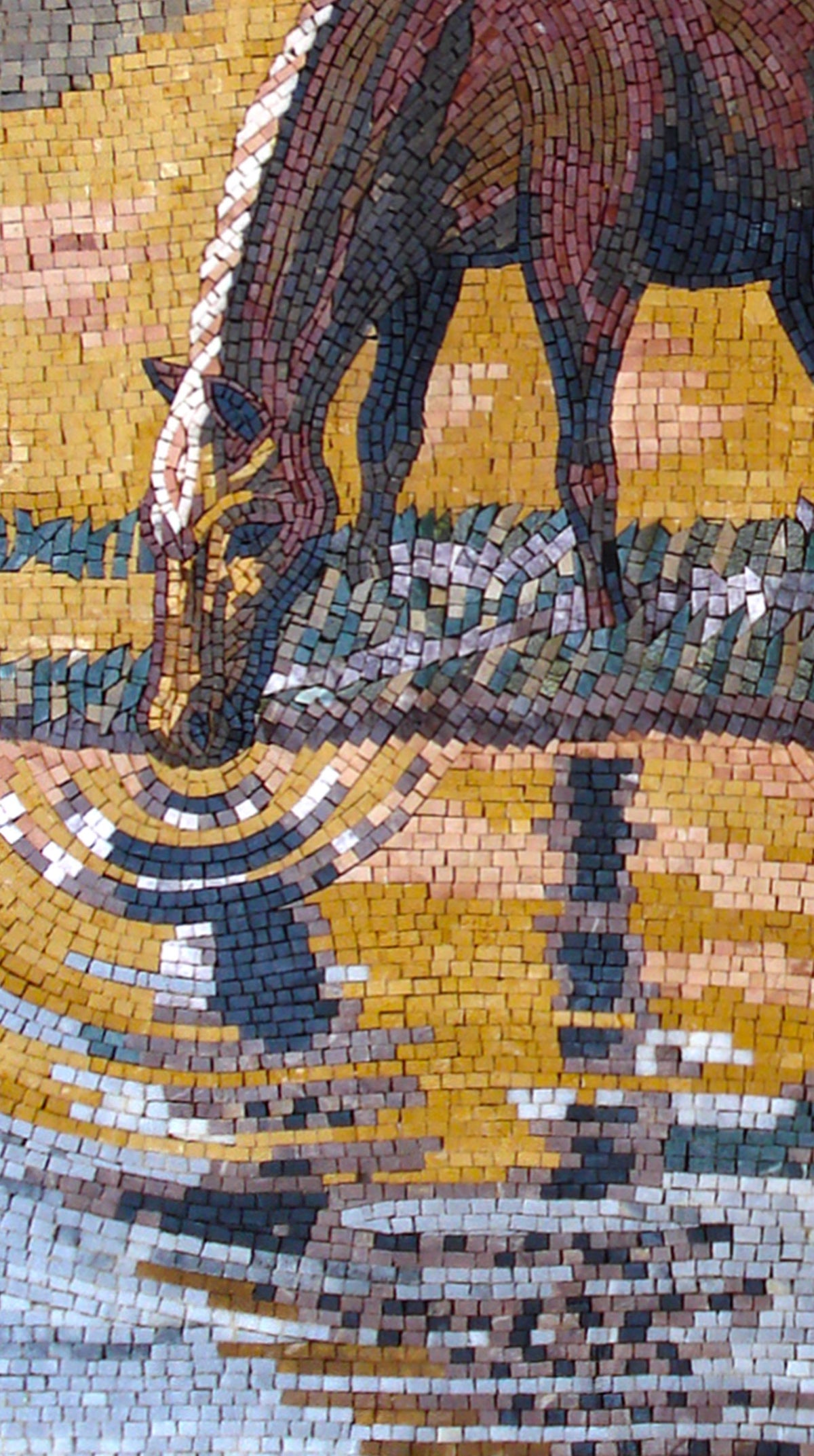 Handmade Horse Mosaic Art: Drinking Horses Stone Mural (52" x 28")