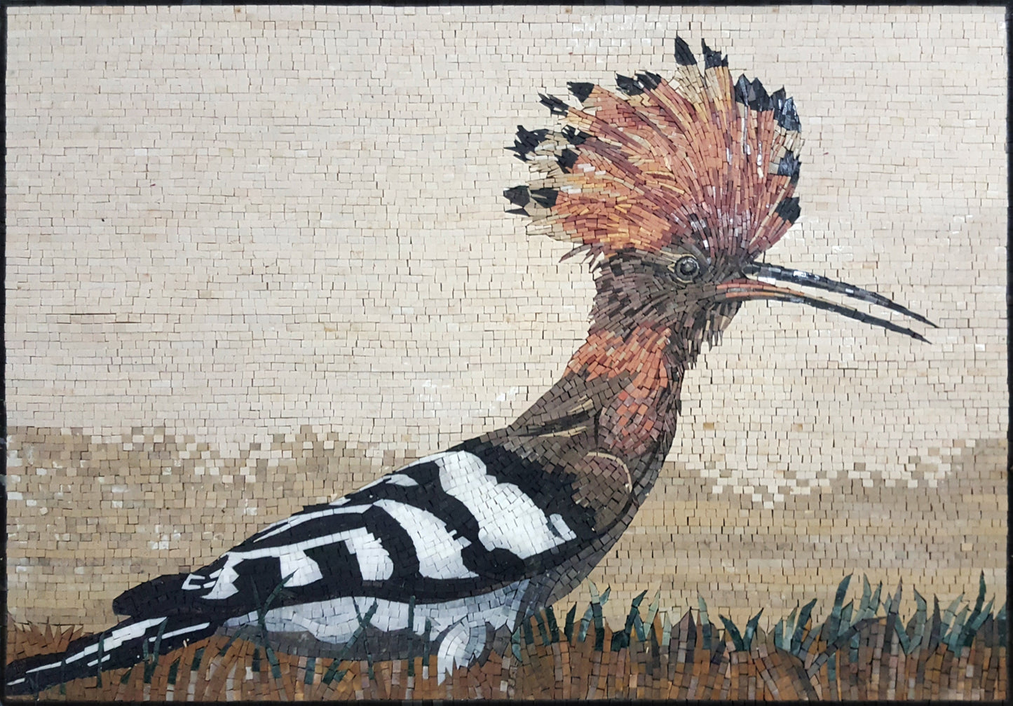 Eurasian Hoopoe Mosaic Mural: Handmade Stone Bird Wall Art (34" x 24")