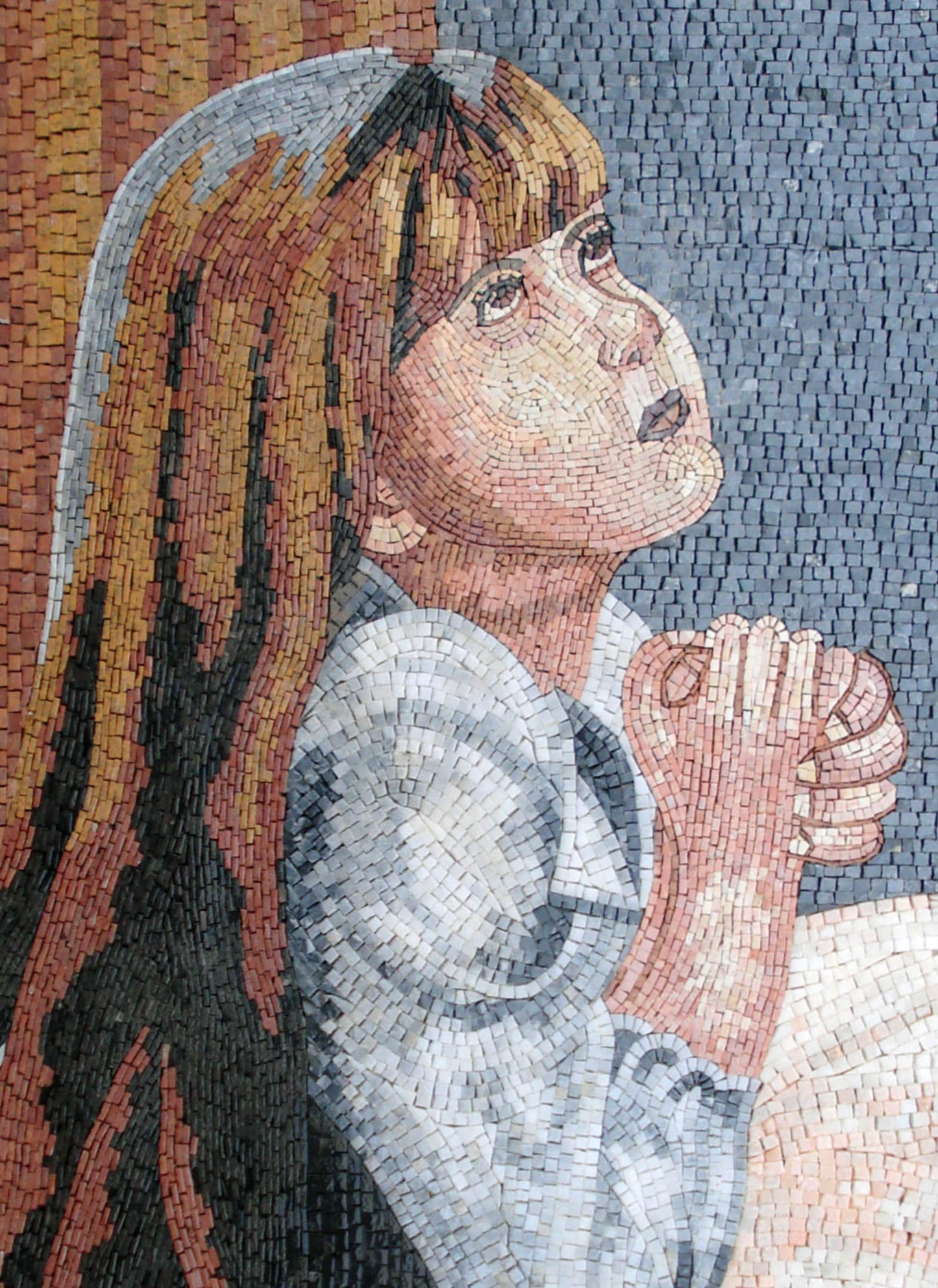 Handmade Girl Portrait Marble Mosaic Tile Mural