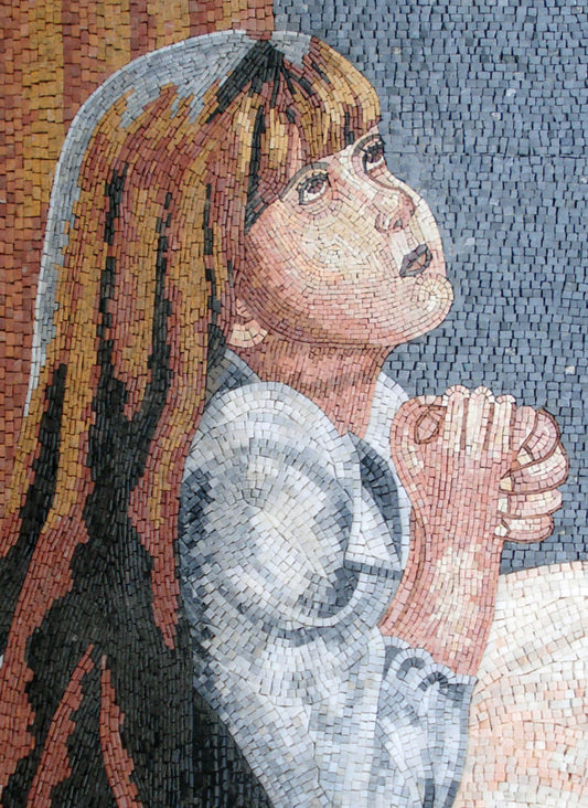 Handmade Girl Portrait Marble Mosaic Tile Mural