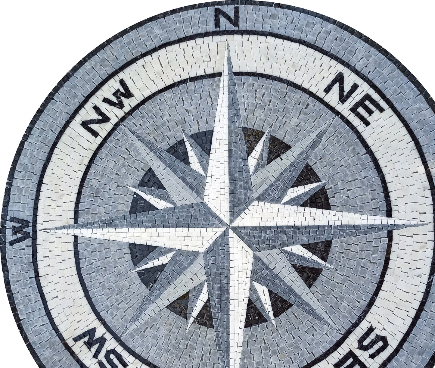 MOSAIC ART STONE -Grey and White Compass Rose Mosaic Medallion - Customization available