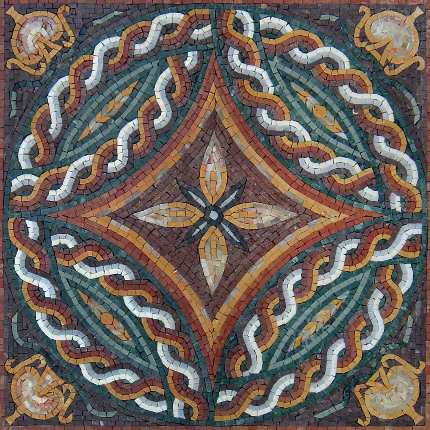 24" Geometric Marble Mosaic Tile: Handmade Square Pattern