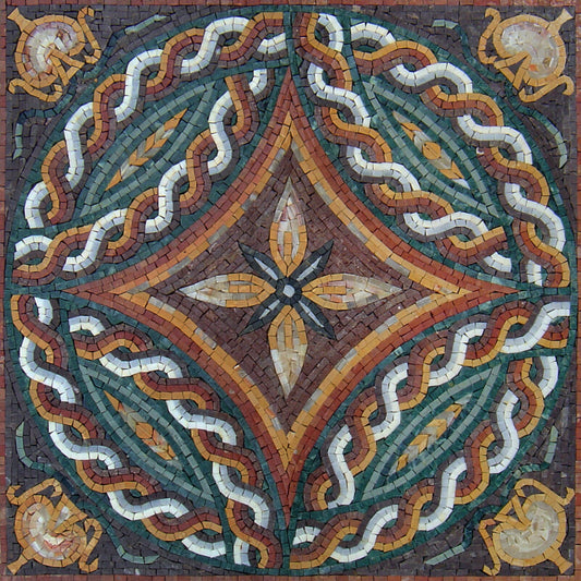24" Geometric Marble Mosaic Tile: Handmade Square Pattern
