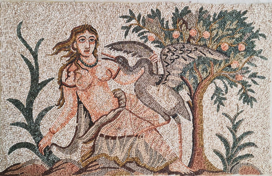 54″×35″ Lady Holding Duck in Jungle Mosaic – Handmade Marble Wildlife Portrait, Customization available