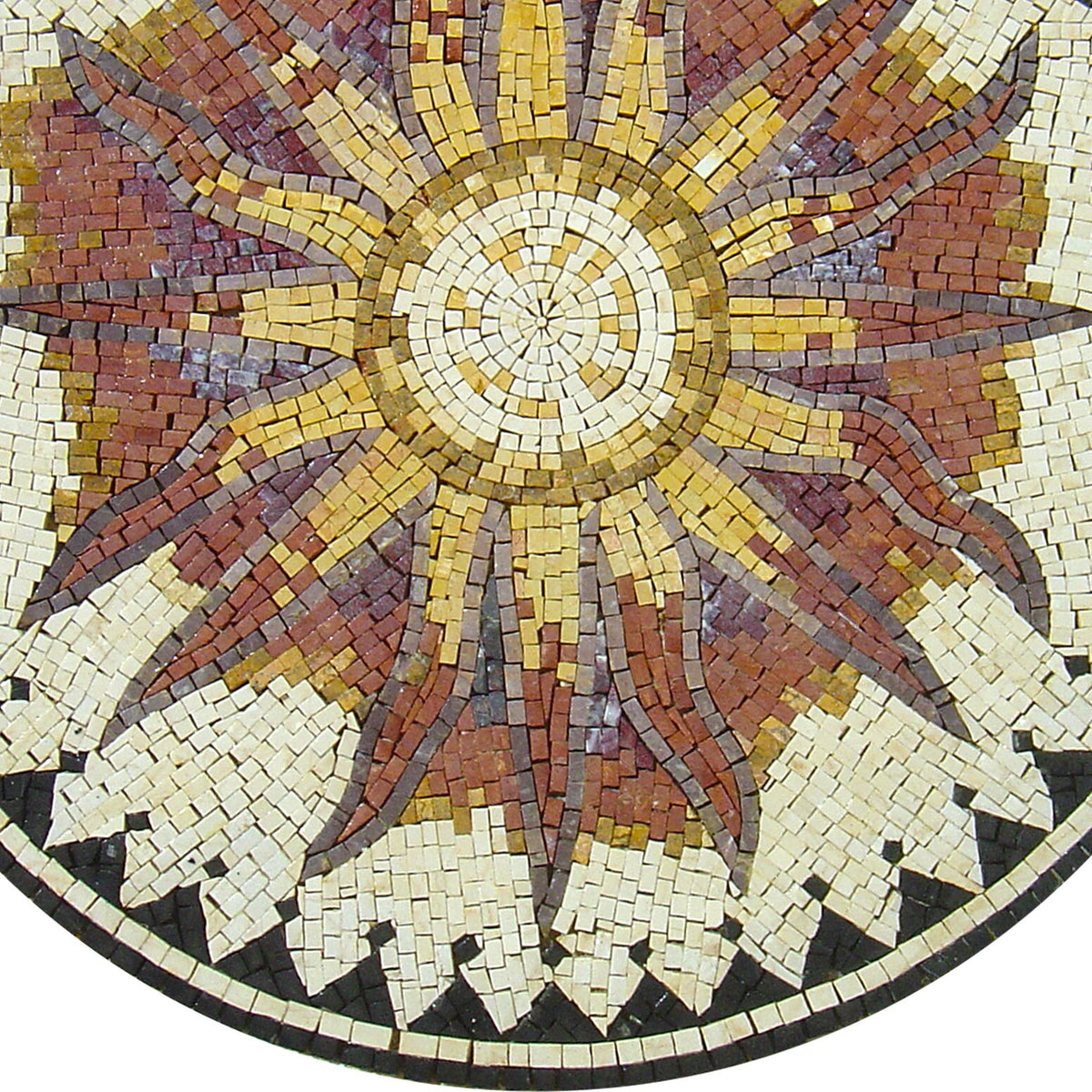 Sunny Splendor - 32-Inch Handmade Marble Sunflower Mosaic Medallion Art Tile Décor - Customization available