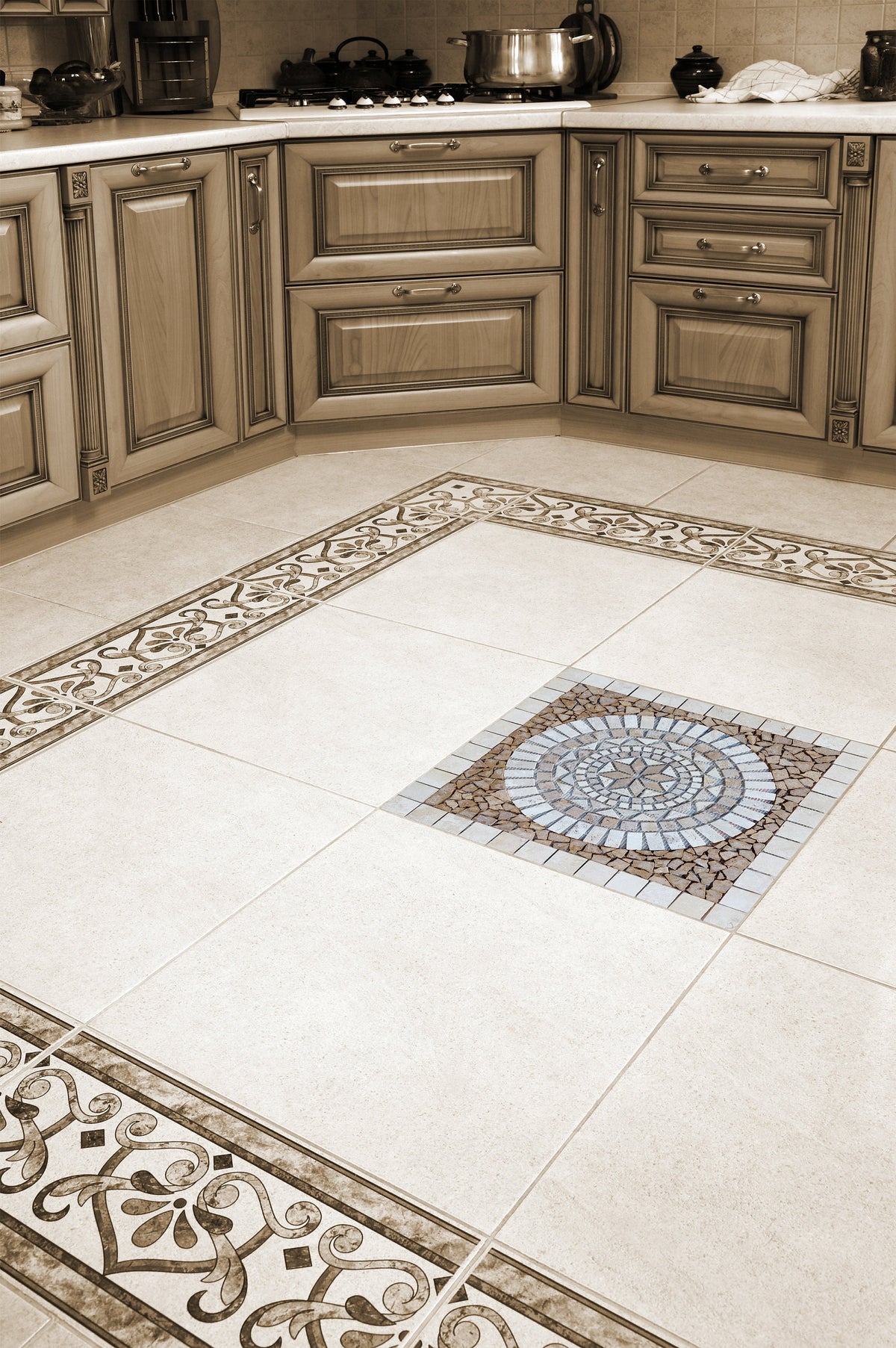 Handmade Marble Mosaic Medallion: Natural Stone Tropical Art (24” x 24”)