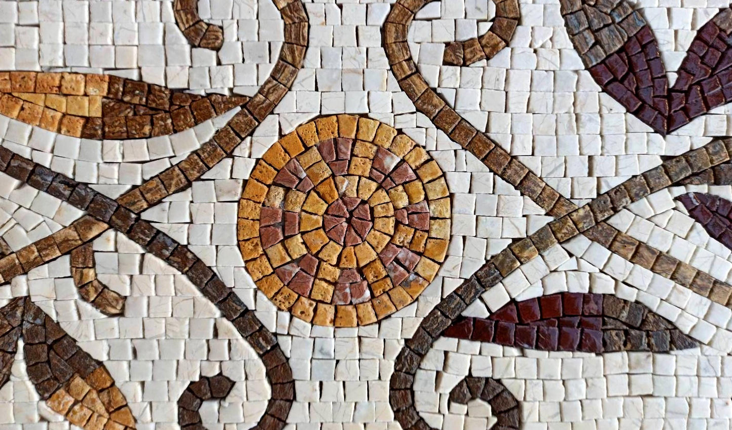 12″ Winding Leaves & Circles Border Mosaic – Handmade Marble Tile Trim, Customization available