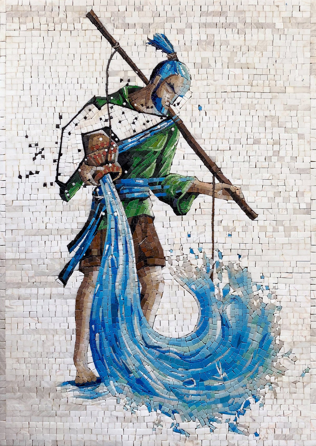 Aquarius Zodiac Mosaic Tile Art: Handmade Stone Wall Decor