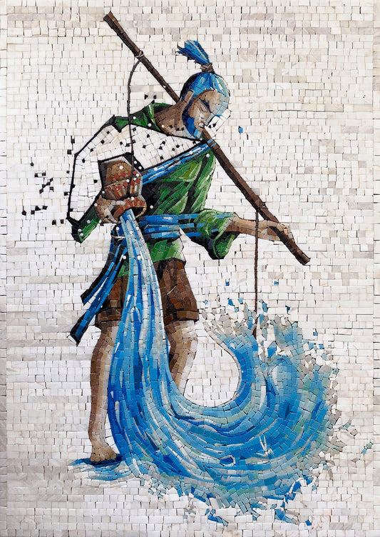 Aquarius Zodiac Mosaic Tile Art: Handmade Stone Wall Decor
