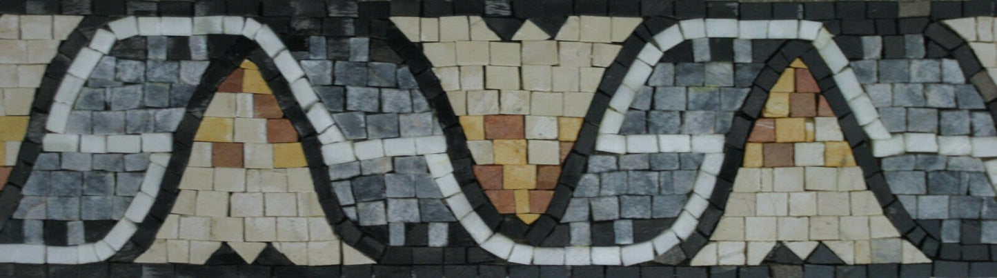 Spiral Mosaic Border Tile: Geometric Marble Art, 4"