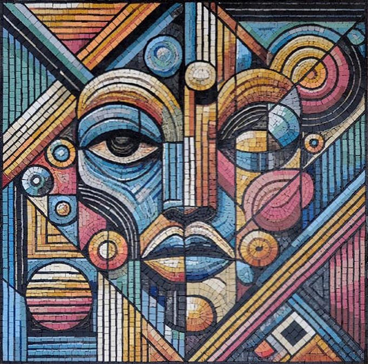 Geometric Portrait Mosaic Wall Art – Handmade Marble Tile Décor - Customization available