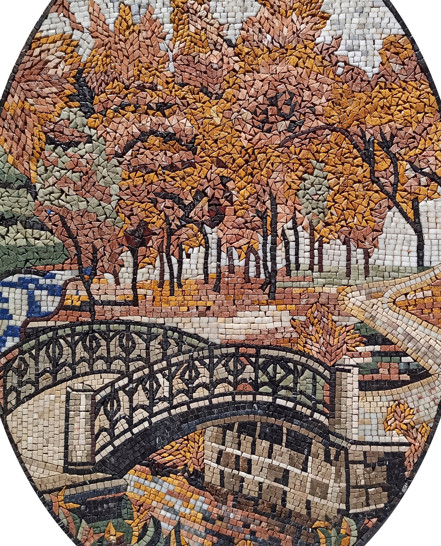 Handmade Marble Mosaic Mural: Bridge Botanical View (40” x 28”)