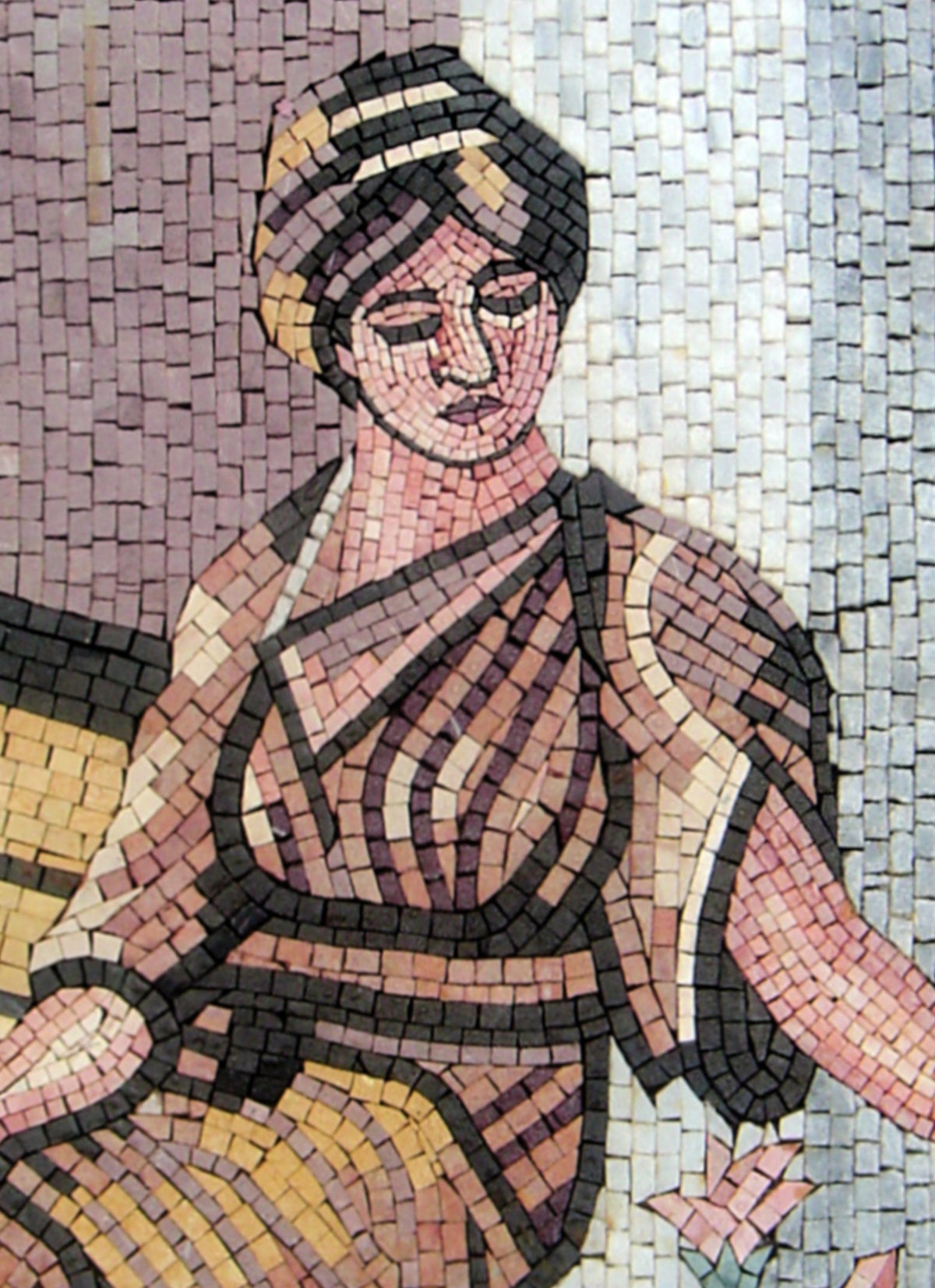 Handmade Italian Mosaic Tile: Woman with Roses, Elegant Wall Art (40” x 30")
