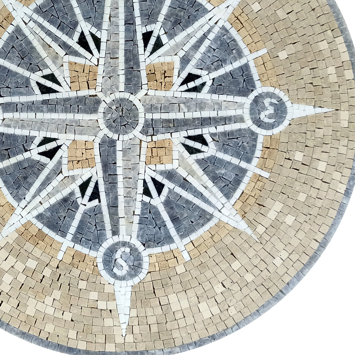 Eternal Elegance - Ivory-Toned Compass Rose Mosaic Medallion Art Tiles