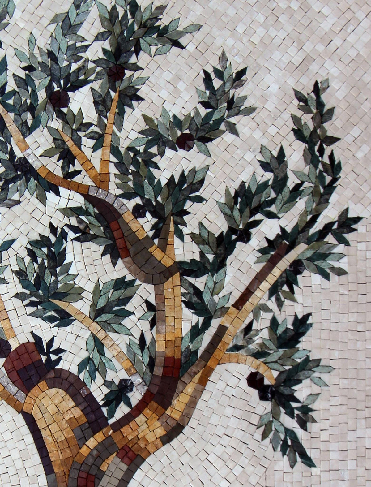 Handmade Olive Tree Mosaic Art: Marble Medallion Tile (40” x 30")