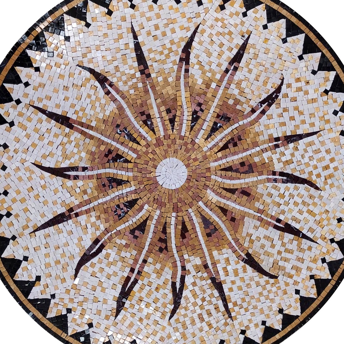 Celestial Radiance -Handmade Flaming Sun Round Mosaic Art Stone Tile - Customization available
