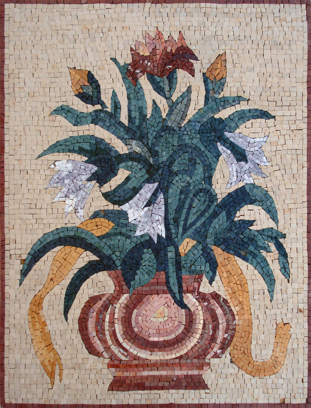 Handmade Marble Mosaic Wall Art: Flower Rose Vase, 26" Home Decor