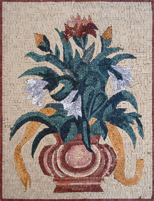 Handmade Marble Mosaic Wall Art: Flower Rose Vase, 26" Home Decor