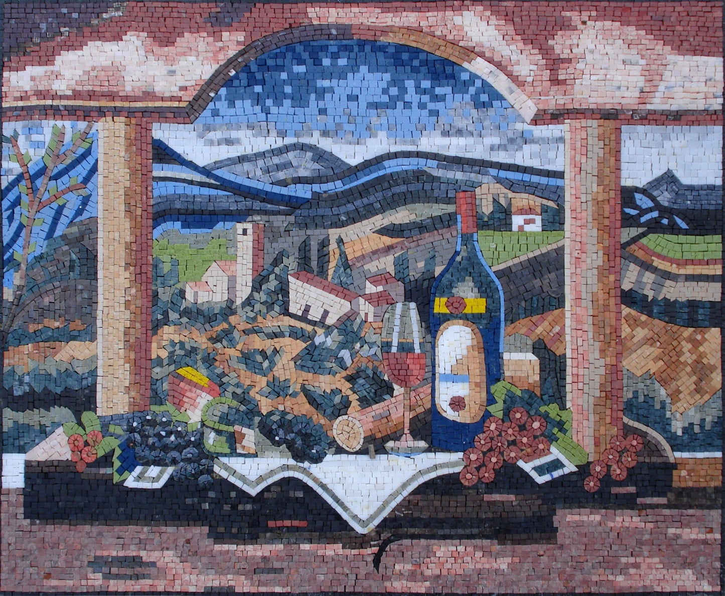 WINE WALL DÉCOR – Mosaic Kitchen Wall Mural Tile Wall Art - Nature Kitchen Décor Art - Handmade Decorative Wall Tile