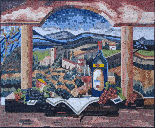 WINE WALL DÉCOR – Mosaic Kitchen Wall Mural Tile Wall Art - Nature Kitchen Décor Art - Handmade Decorative Wall Tile
