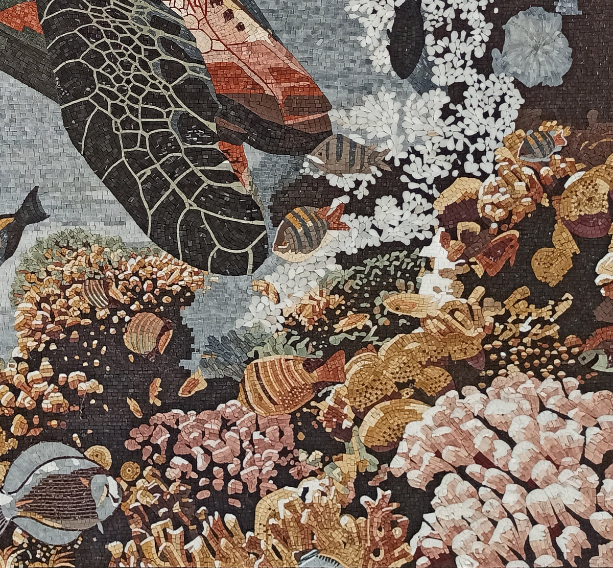 Handmade Sea Turtle Mosaic Tile Art: Marine Animal Wall Decor (80” x 72")