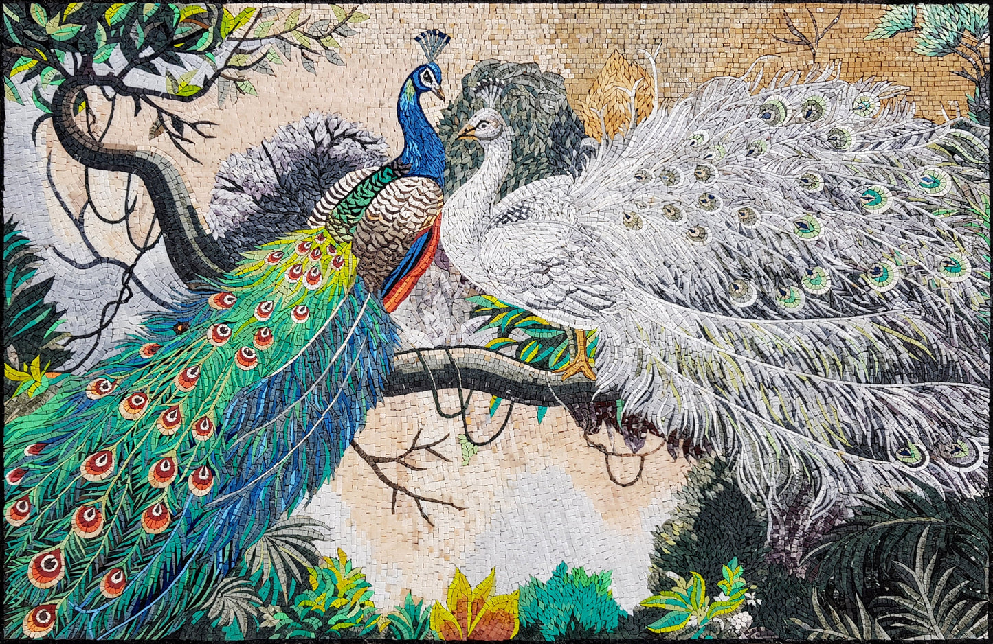 Handmade Peacock Mosaic Tile Art: Indoor/Outdoor Wall Decor (60” x 40")