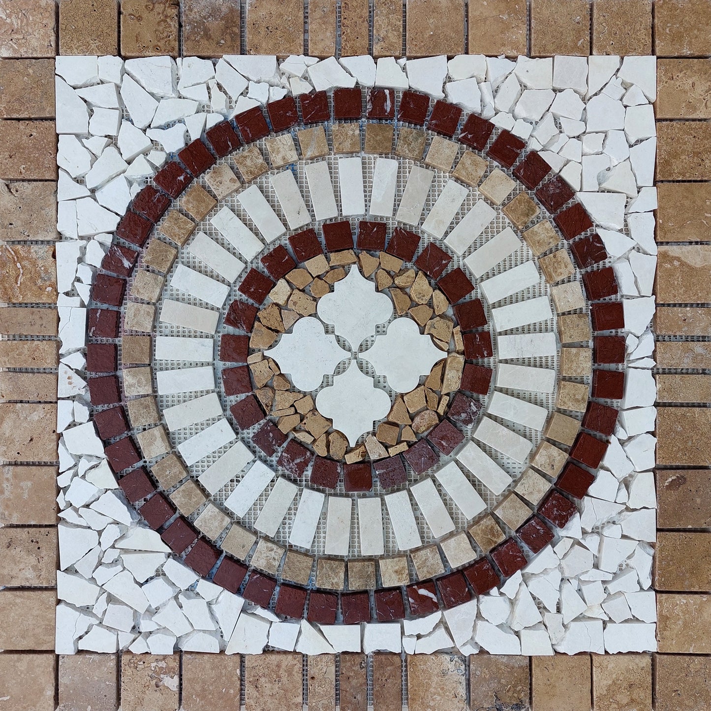 Handmade Marble Stone Mosaic Tile: Square Medallion Art (24x24)