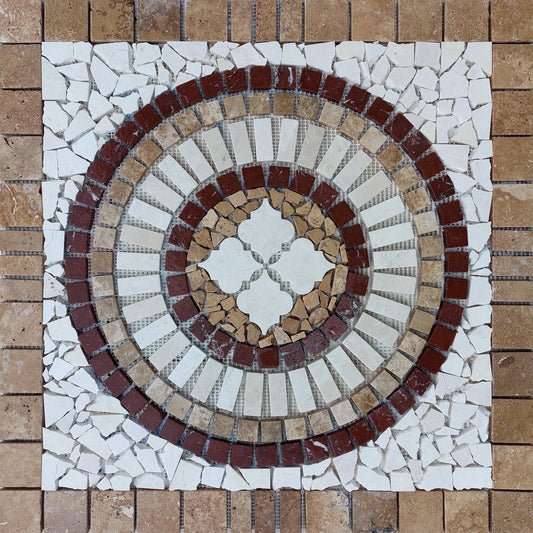 Handmade Marble Stone Mosaic Tile: Square Medallion Art (24x24)