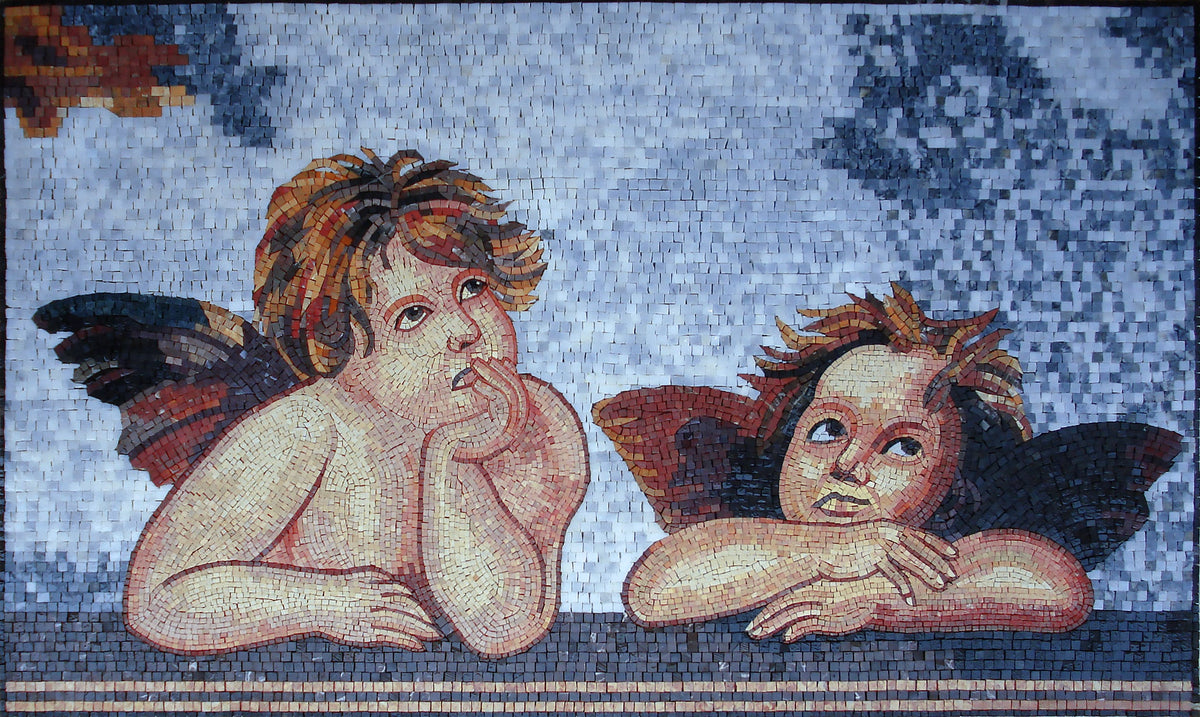Sistine Madonna Cherubs: Handmade Marble Mosaic Art Tile Backsplash