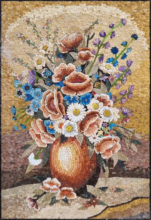 44×30 Floral Vase Mosaic Wall Art – Vibrant Flower Arrangement, Decorative Home Decor, Customization available