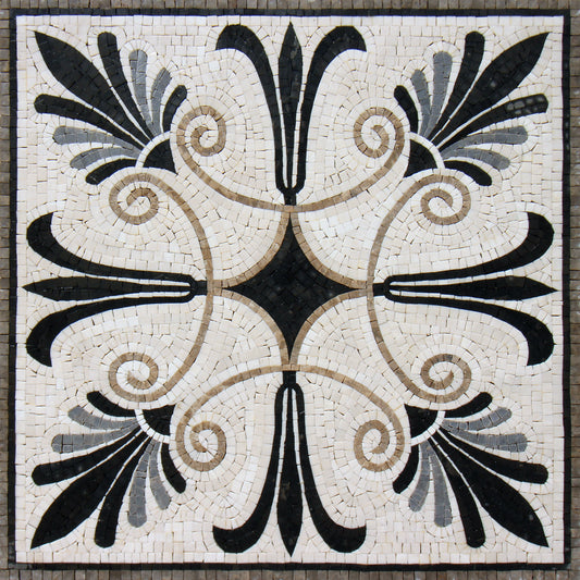 Marble Tile Mosaic: Handmade Anastasia Mural, Wall Art Decor (24” x 24")