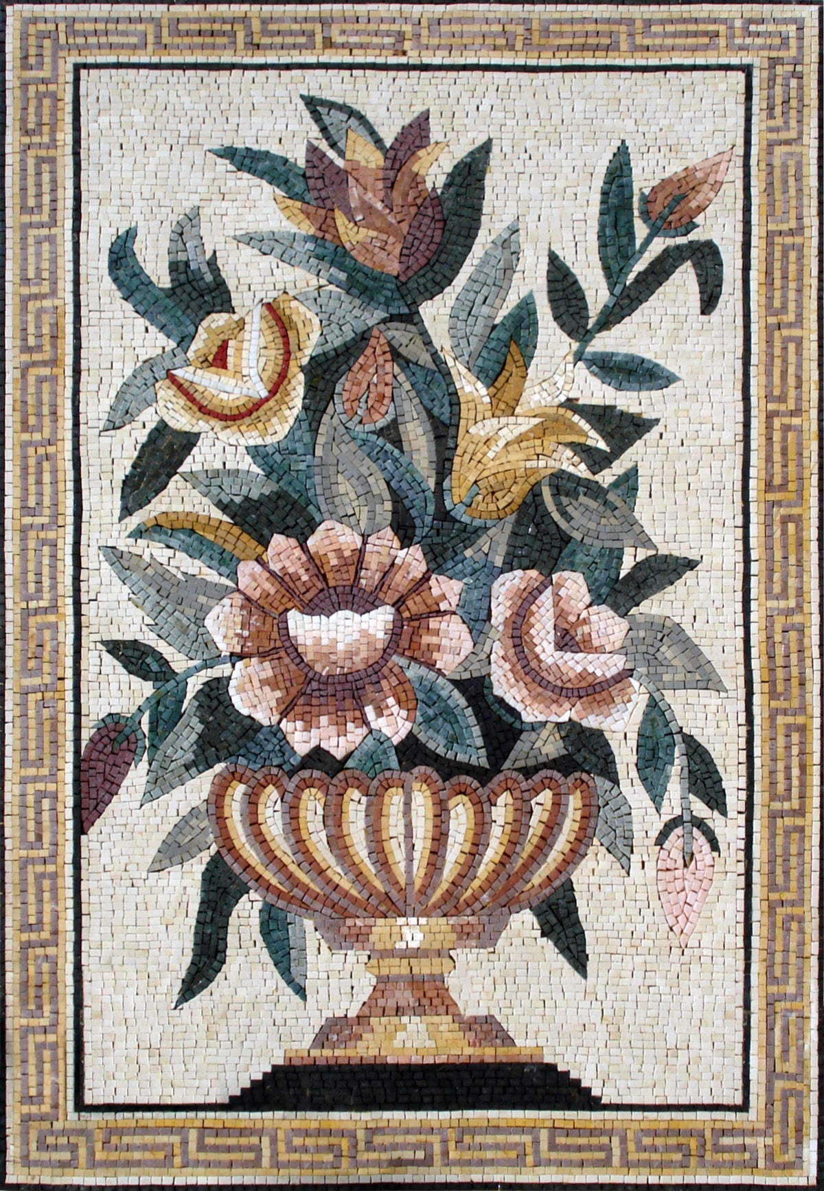 Handmade Marble Mosaic Flower Art: Rose Vase Wall Decor