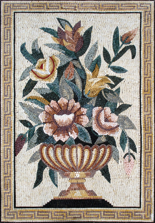 Handmade Marble Mosaic Flower Art: Rose Vase Wall Decor