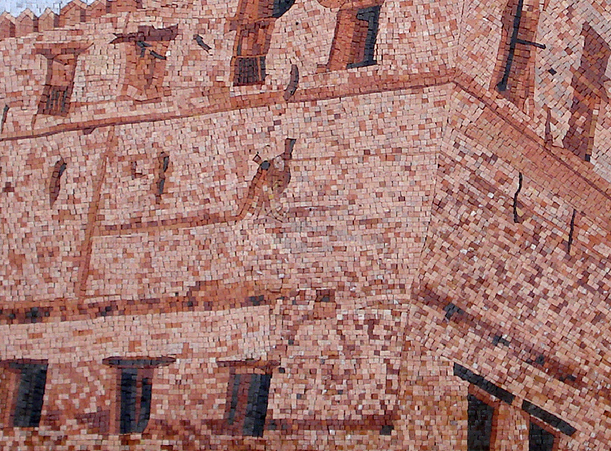 Handmade Roman Castle View Marble Mosaic Mural: Interior/Exterior Wall Art