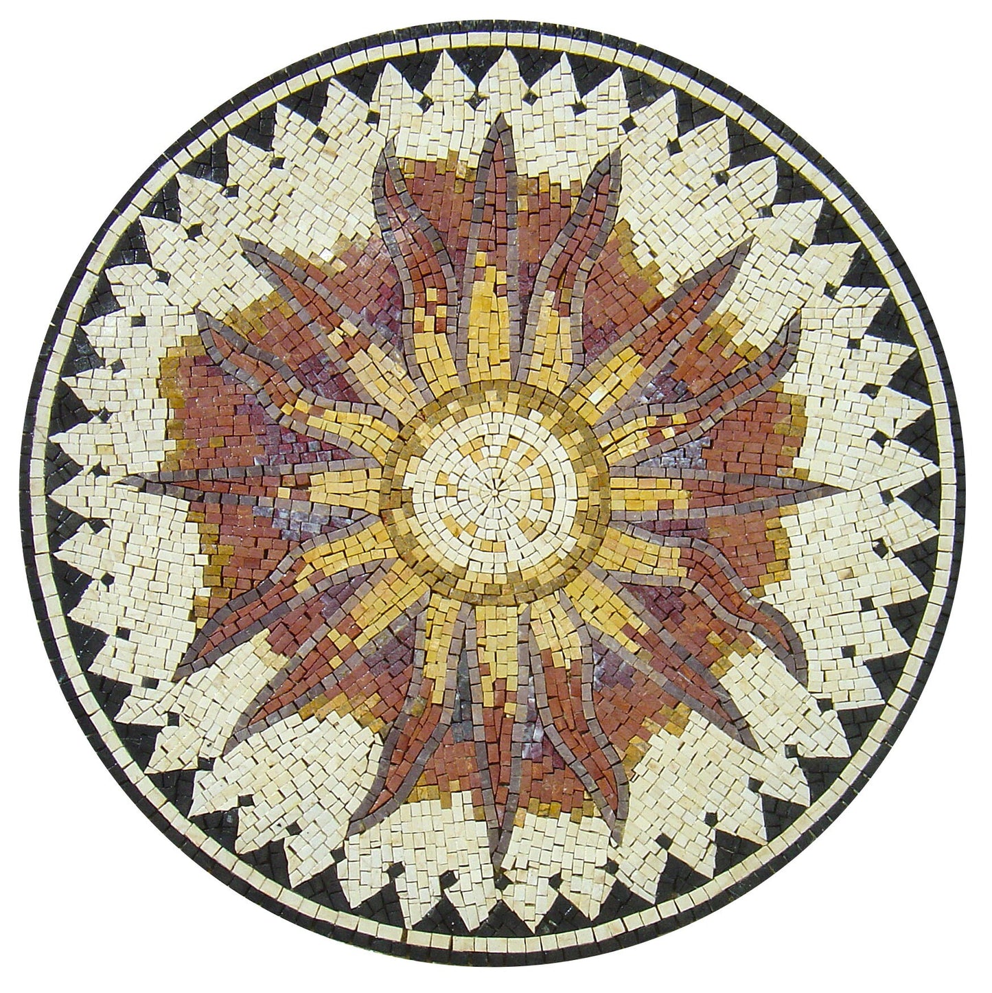 Sunny Splendor - 32-Inch Handmade Marble Sunflower Mosaic Medallion Art Tile Décor - Customization available