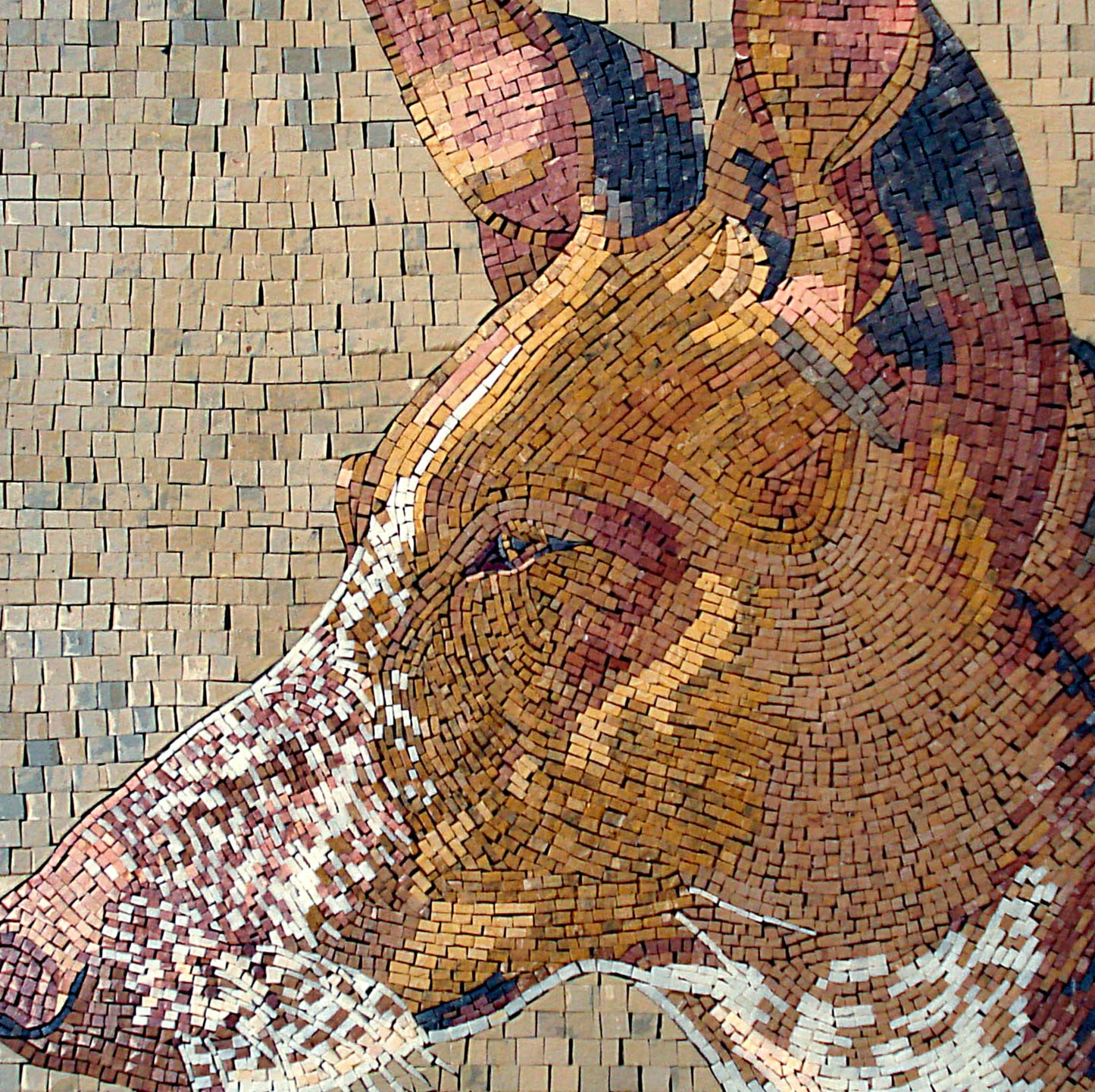Handmade Basenji Dog Mosaic: Marble Pet Portrait Backsplash (24” x 24")