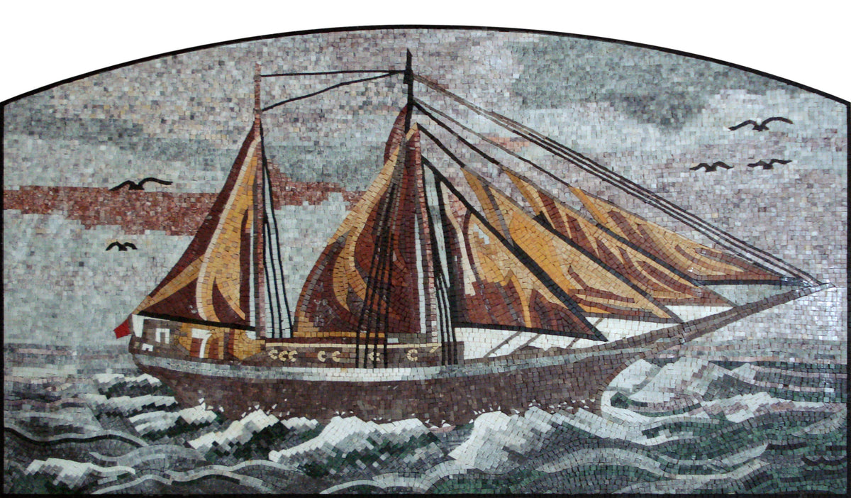 SHIP MOSAIC TILES |Sea View Sailor Artwork Tiles For Living Room Walls | Tiles For Interior Outdoor Entry Walls And House Warming