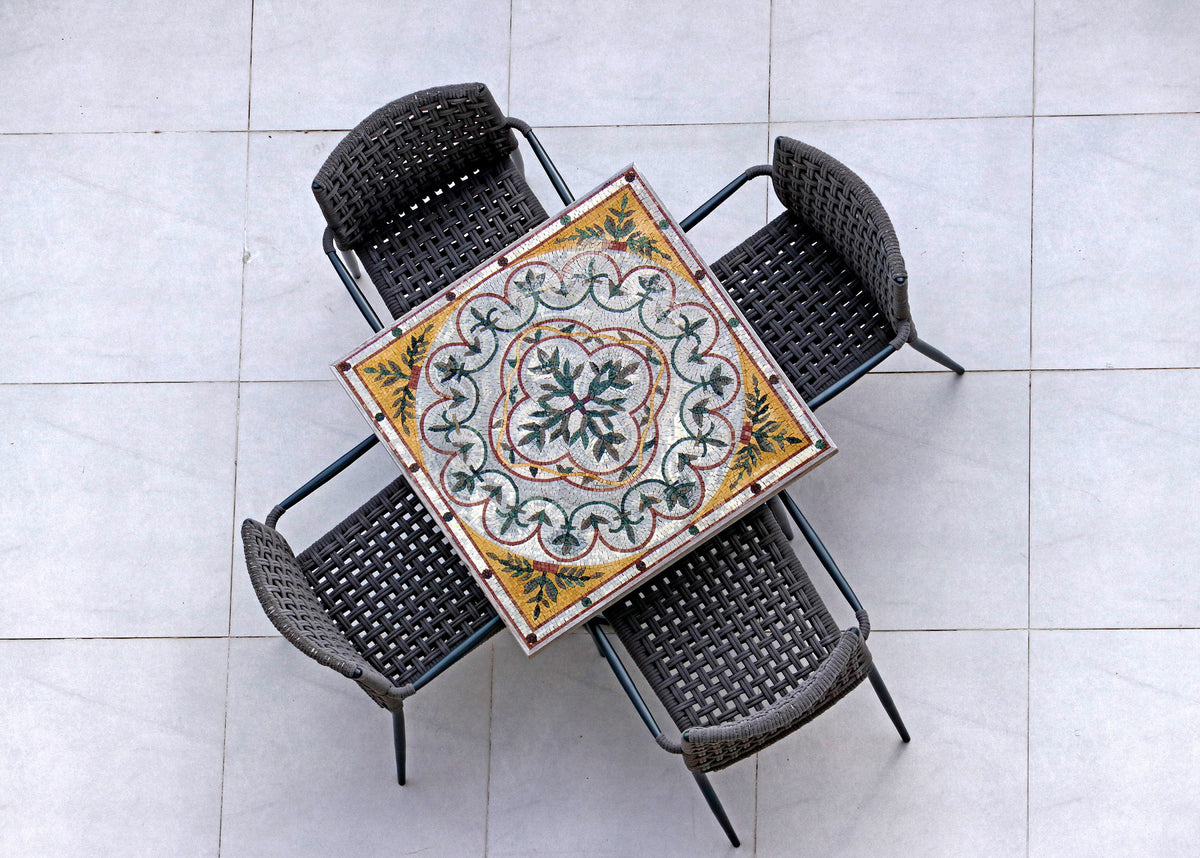 40” MEDALLION MOSAIC TILES |Square Shape Botanical Pattern Mosaic Tiles For Living Room | Tiles For Interior And Outdoor Entry And Walls
