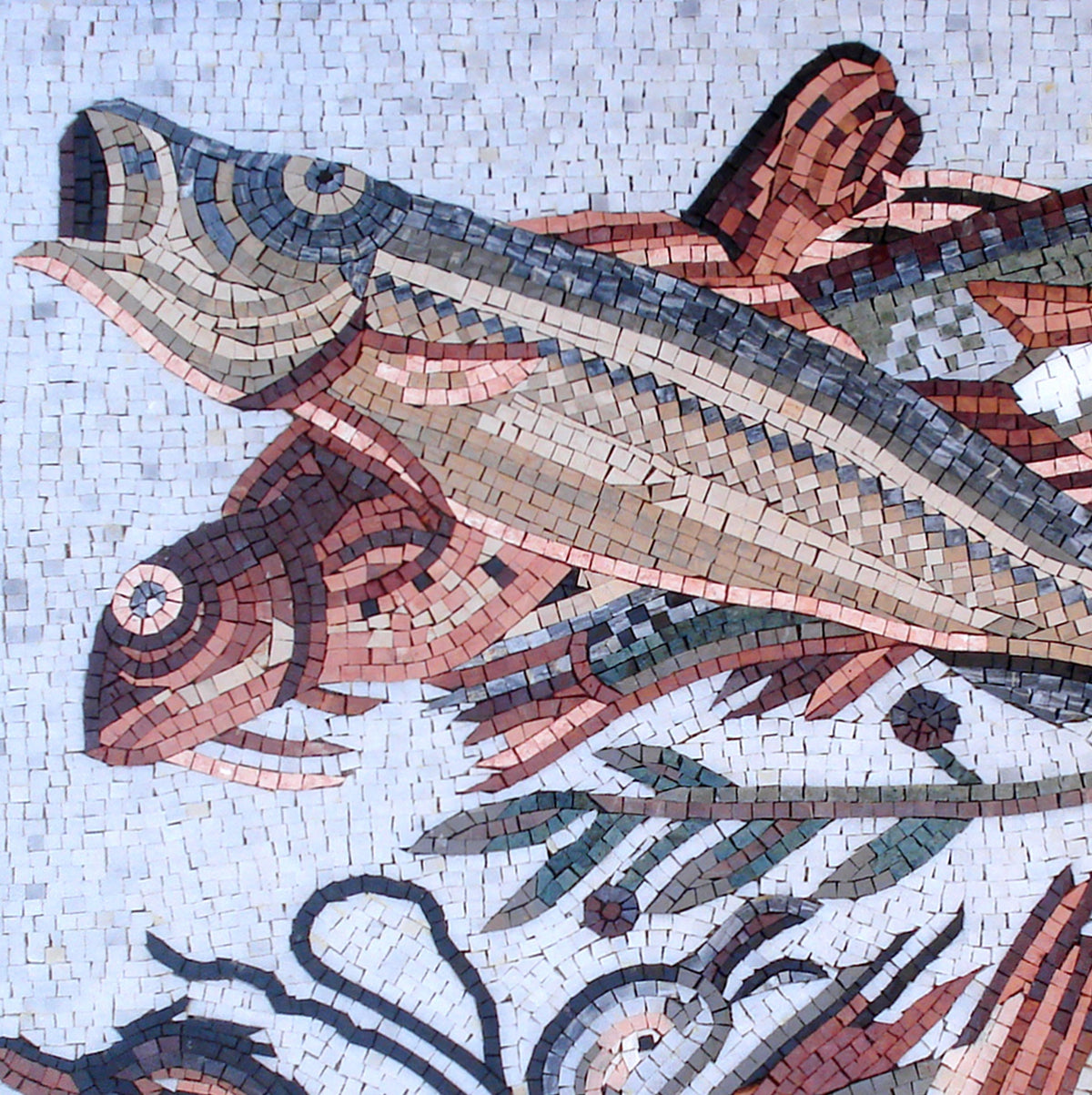Duck & Fish Mosaic Tile Art: Handmade Marble Wall Decor (32" x 32")