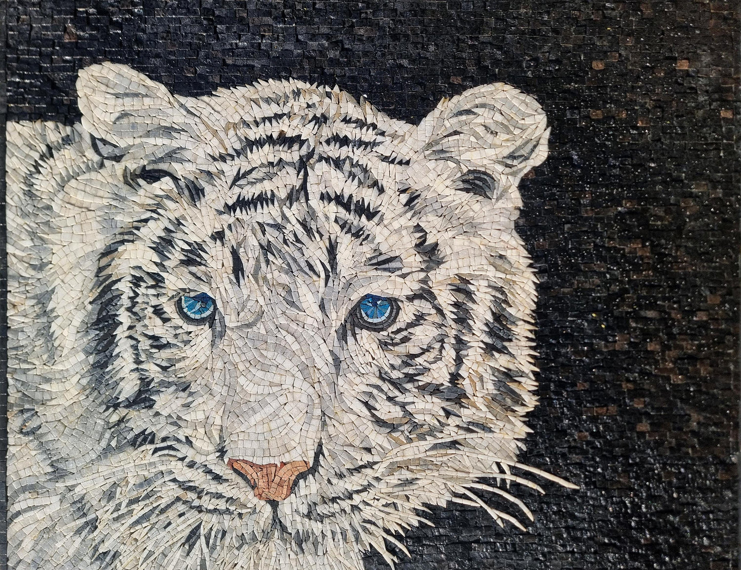 Handmade White Tiger Mosaic Tile Art: Interior Wall Decor