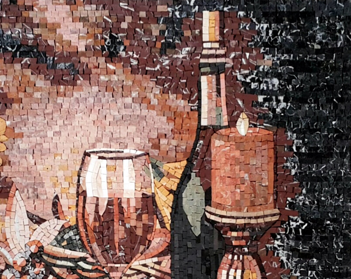 STIL LIFE MOSAIC| Fruit Basket, Candlelit, Sunflower Mosaic Backsplash For Kitchen Wall Décor | Fruits Backsplash For Tabletop