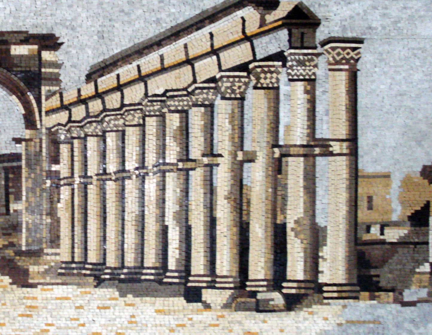 Handmade Palmyra Temple Ruins Mosaic Mural: Stone & Marble Wall Art